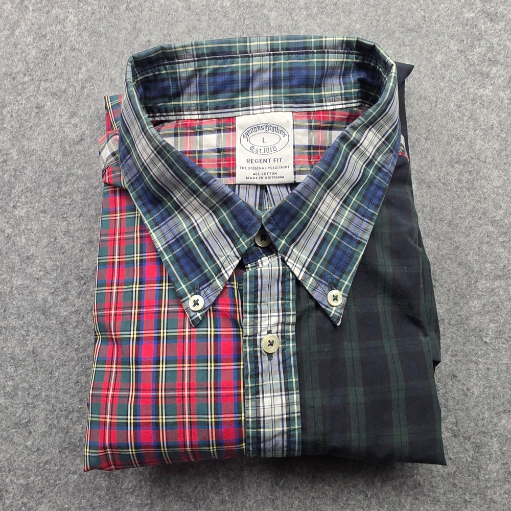 Brooks Brothers Regent Fit Multi Color Patchwork Plaid Button down Shirt Mens L